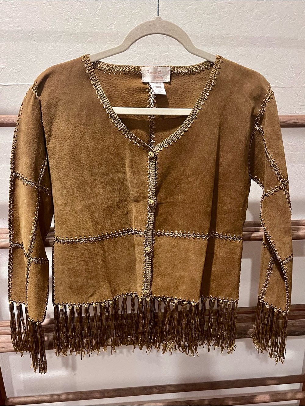 Vintage-Inspired Fringe Suede Jacket - Brown